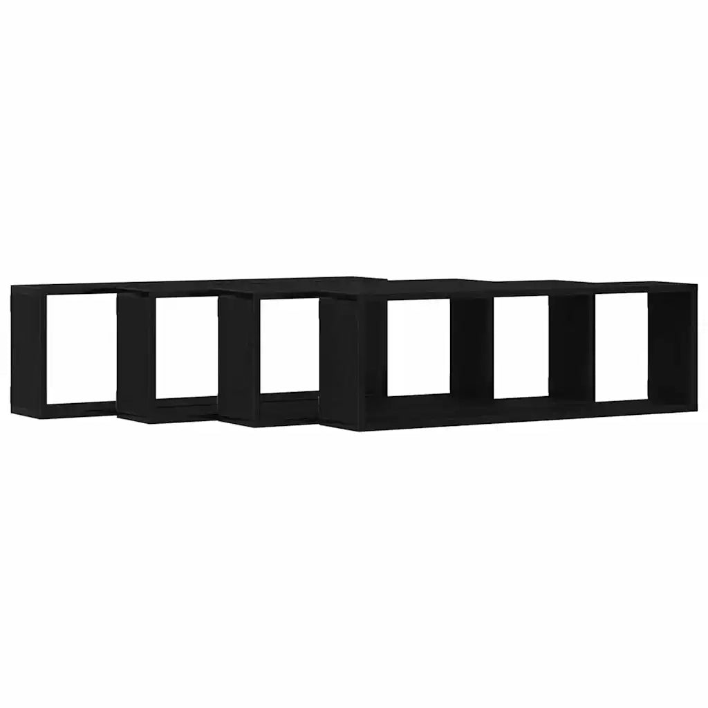 4 pz Scaffali da Parete | Mensola sospesa Rovere Nero 80 x 15 x 26 cm