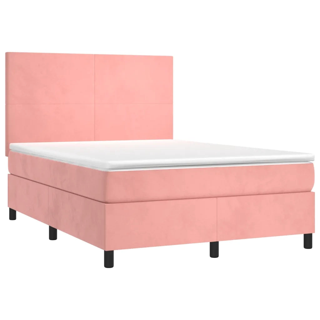 Letto a Molle con Materasso e LED Rosa 140x190 cm in Velluto