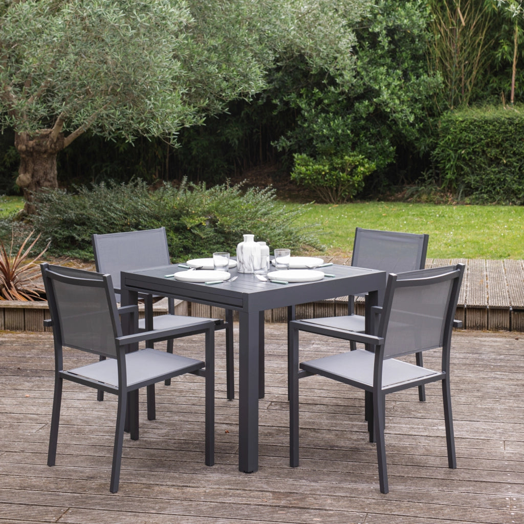 VENEZIASet di mobili da giardino allungabili 90/180 in textilene grigio 8 posti - alluminio antracite