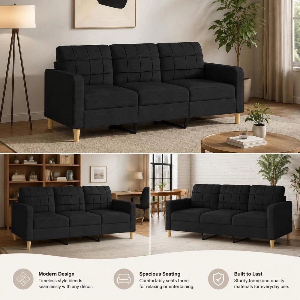 3-seater Sofa Black 180 Cm Fabric