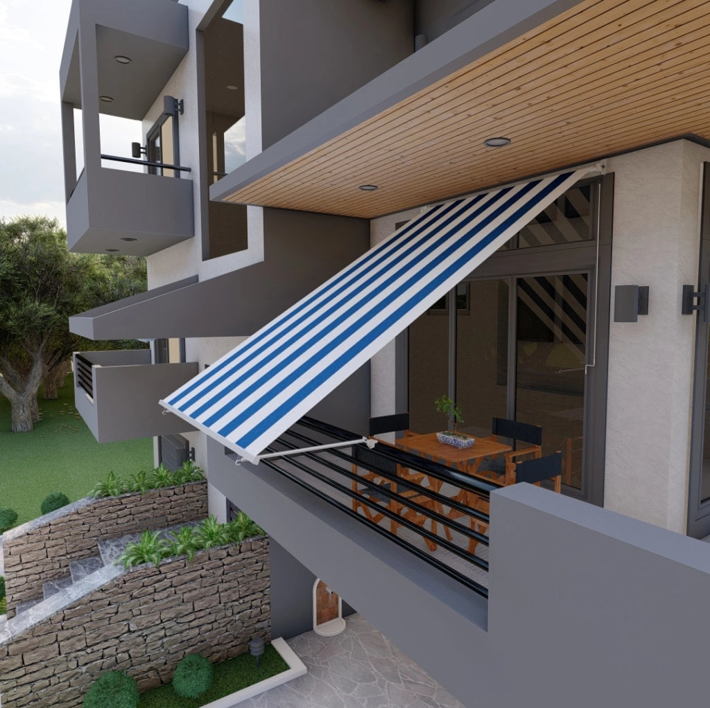 Tenda da sole a caduta con bracci 200cm telo impermeabile bianco blu Golisa
