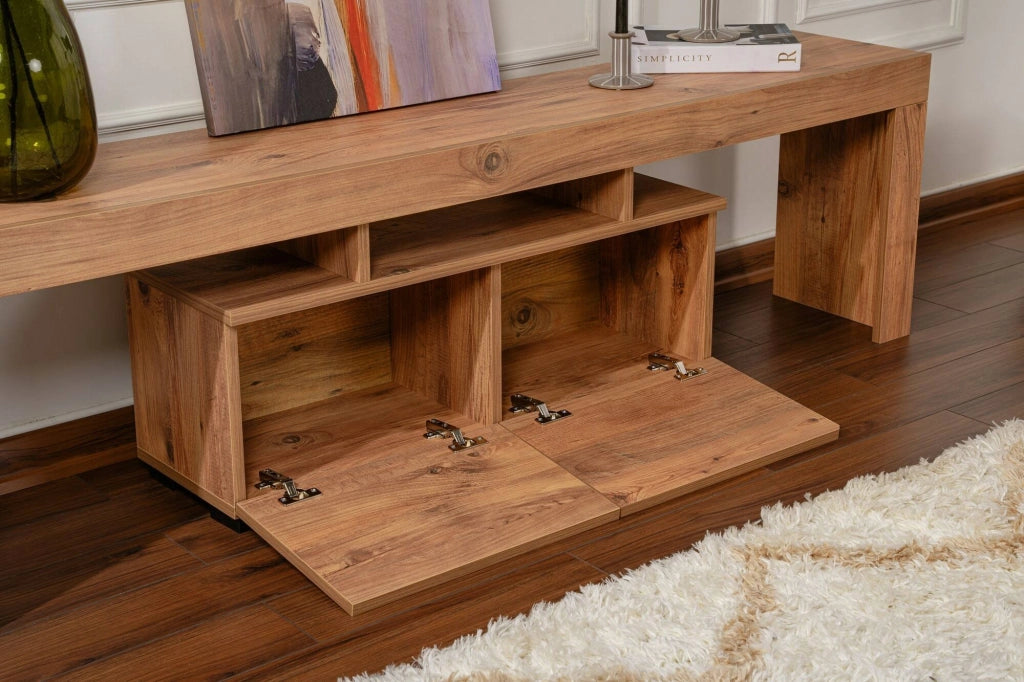 Mobile porta TV Andarna, Credenza da soggiorno, Armadio basso per TV, Base parete attrezzata, 180x31 h50 cm, Pino