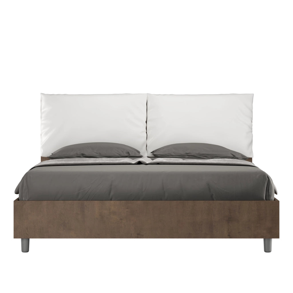 BS COM Letto matrimoniale senza rete 160x190 Noce cuscini similpelle bianco