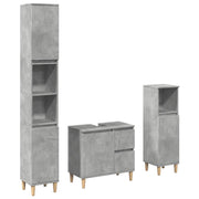 Set Mobili da Bagno | Armadio da bagno 3 pz Grigio Cemento in Legno Multistrato