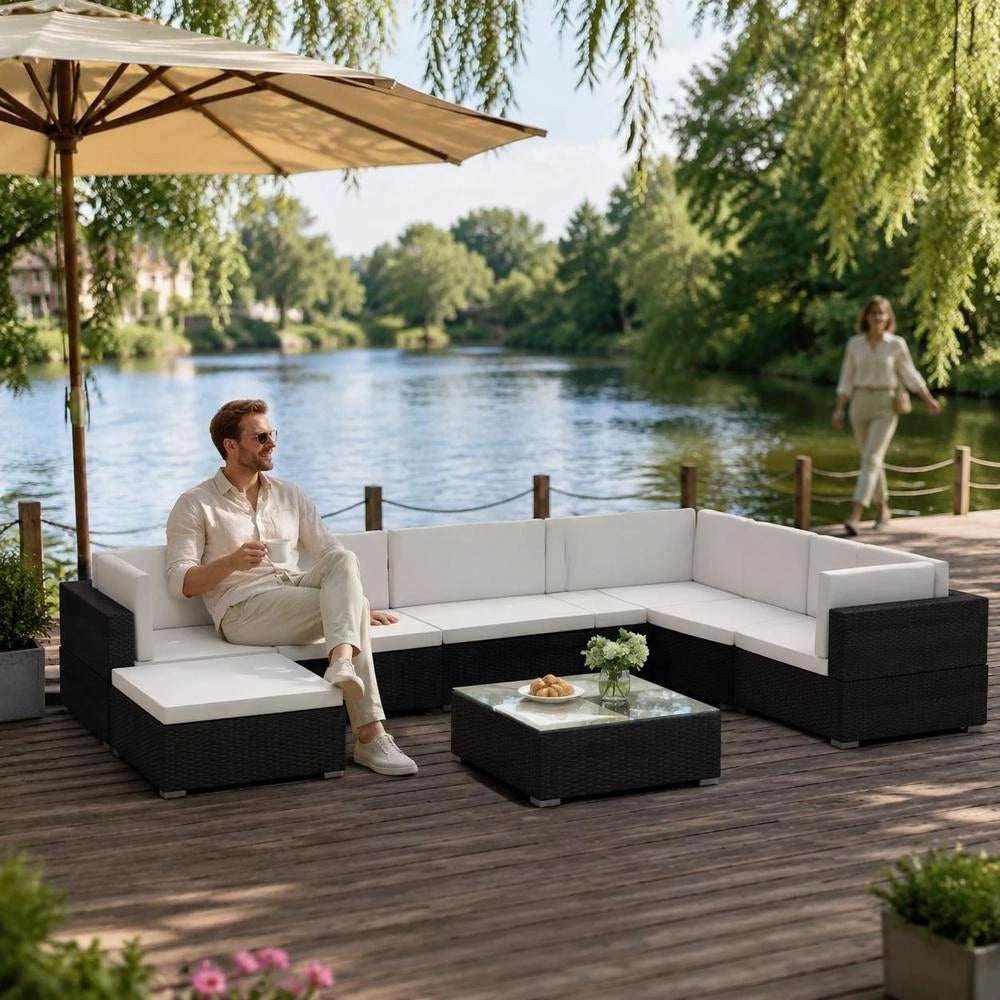 8-piece Garden Lounge Set With Cushions, Poly Rattan, Black