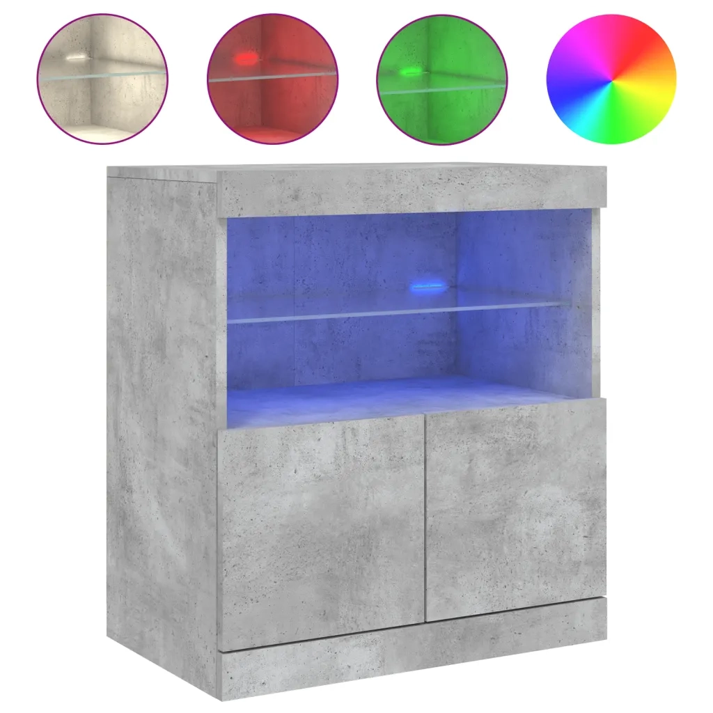 Credenza | Madia | Buffet da pranzo | Armadio da pranzo con Luci LED Grigio Cemento 60x37x67 cm