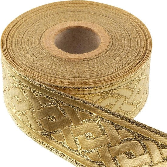 Rulli Jacquard 9 m x 32 mm Oro - Motivi - Tessuto ricamato - Abbigliamento artigianale - Decorazione creativa per tempo libero