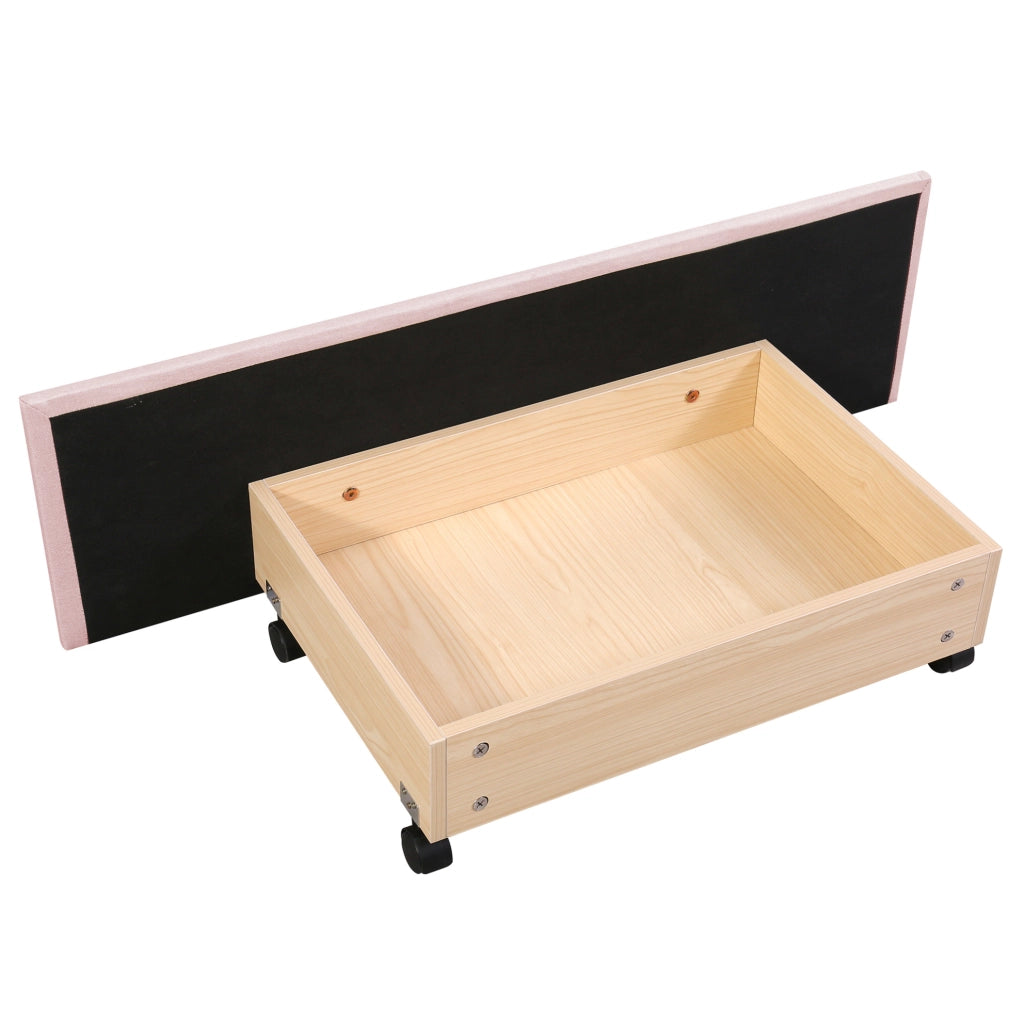 Letto singolo imbottito 90x200 cm con LED e 2 cassetti rosa