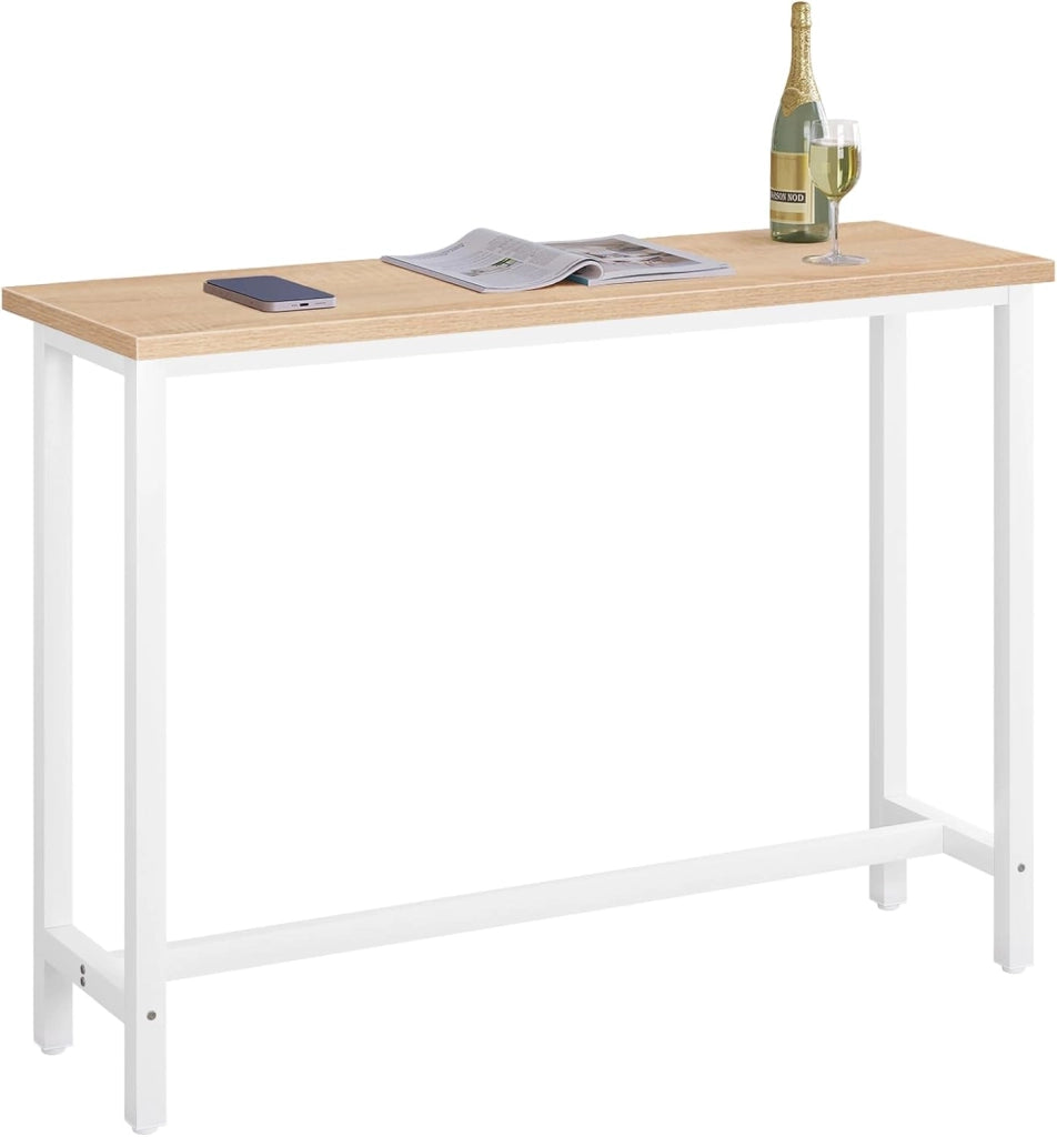 Tavolo da Bar Rettangolare Alto Tavolino per Cucina in Metallo Legno 140x40x100 cm
