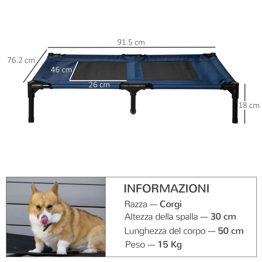 Brandina per Cani Rialzato con 600D Tessuto a Rete, Lettino per Cani Grandi da Viaggio con Peso fino a 30 kg, 91.5x76.2x18 cm, Blu