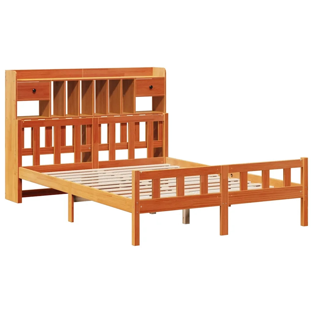 Letto Libreria senza Materasso Marrone Cera 160x200 cm in Pino 3322192