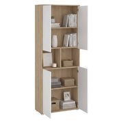 Credenza Pierre, Buffet da soggiorno, Madia da salotto, Dispensa da cucina, 80x34 h205 cm, Rovere e Bianco