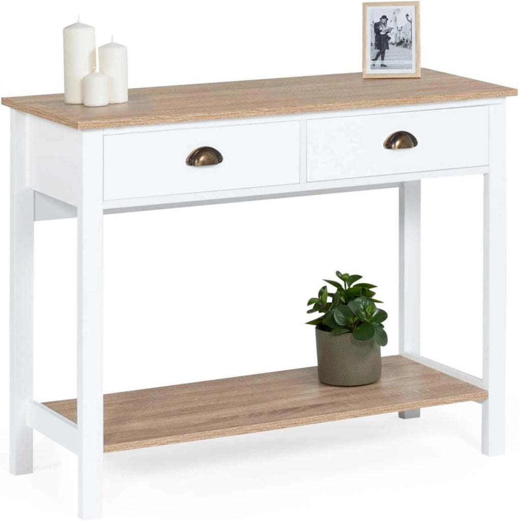 Consolle country a 2 cassetti ISIS 1 ripiano legno e bianco