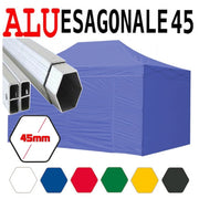 Gazebo 3x4,5 m blu pieghevole alluminio piantone esagonale 45mm portatile estendibile richiudibile estensibile acciaio con laterali per fiere eventi stand chiosco tenda tendone mercato mercatino
