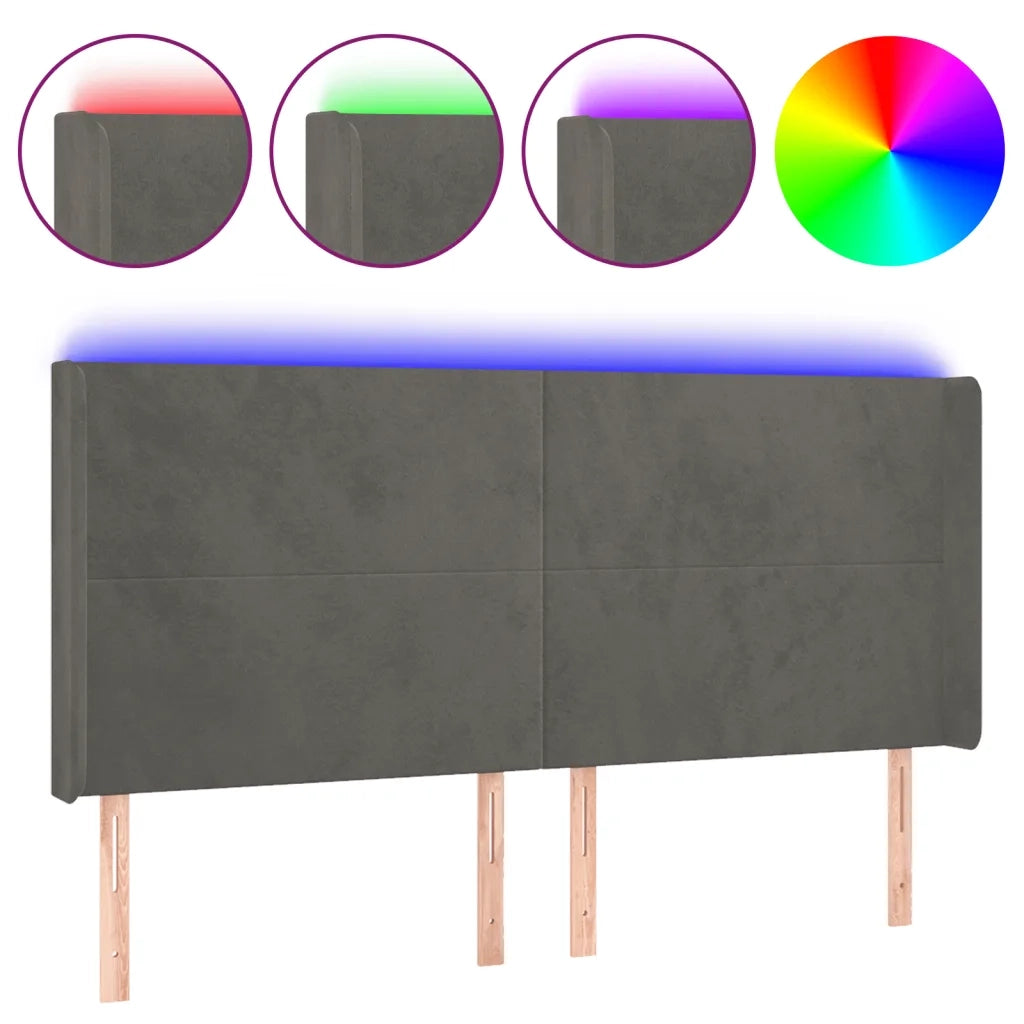 Testiera a LED Grigio Scuro 163x16x118/128cm in Velluto 3123823