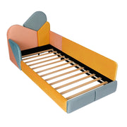 Letto con Sponda 90x200 cm; Letto Singolo - Imbottito; Sponde Alte - Blu Multicolore