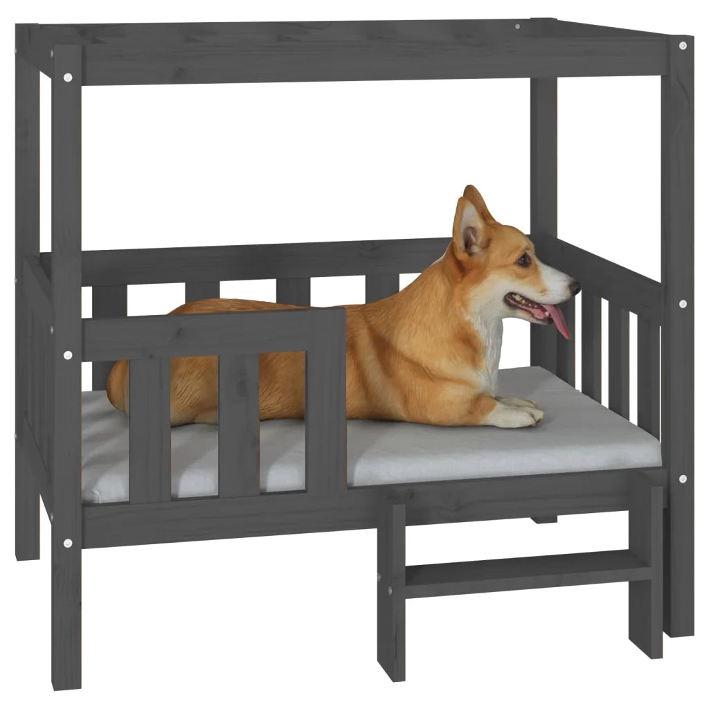Cuccia per Cani Grigio 95,5x73,5x90cm in Legno Massello di Pino 822384