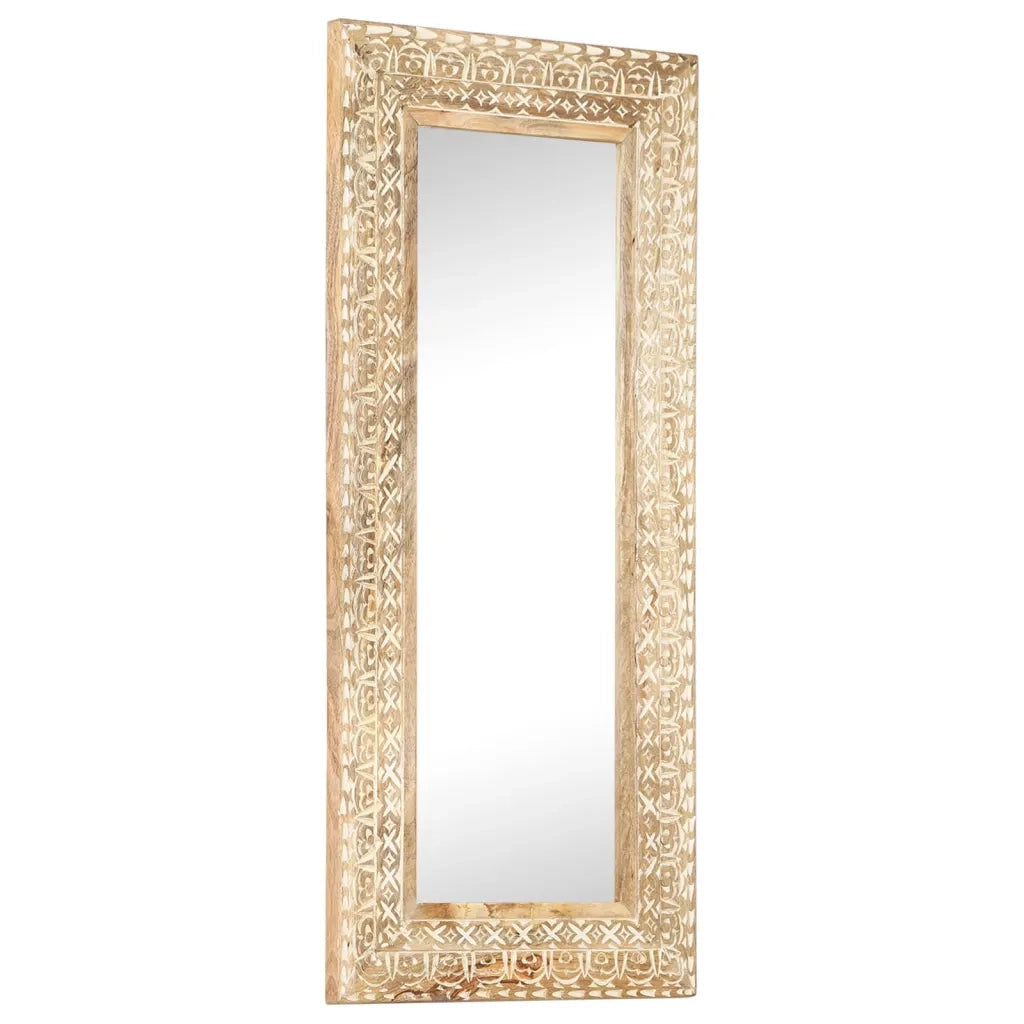 Specchio Intagliato a Mano 110x50x2,6 cm in Massello di Mango 321646