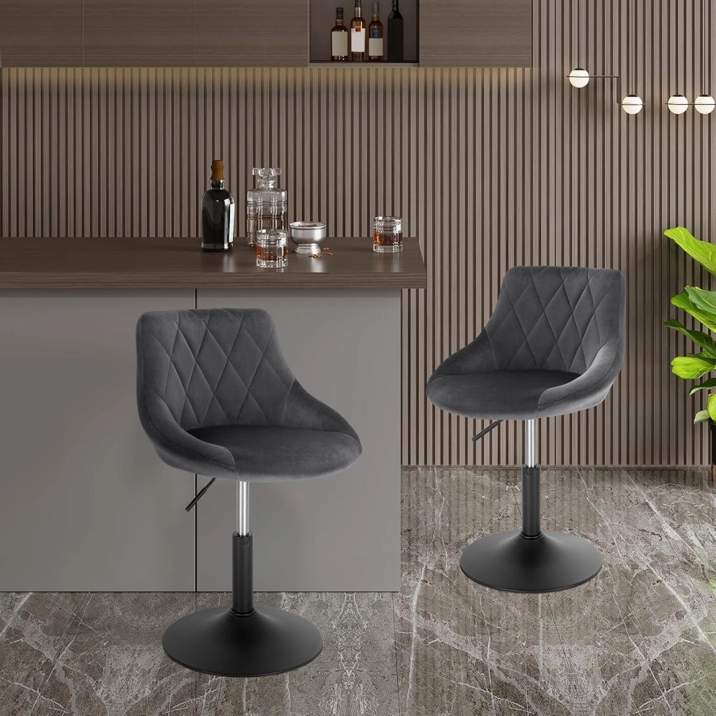 Casa Sedia Alta per Cucina con Schienale in Velluto, senza Poggiapiedi, l'altezza può essere regolata tra 42-58 cm, Grigio Scuro, BH242dgr-1