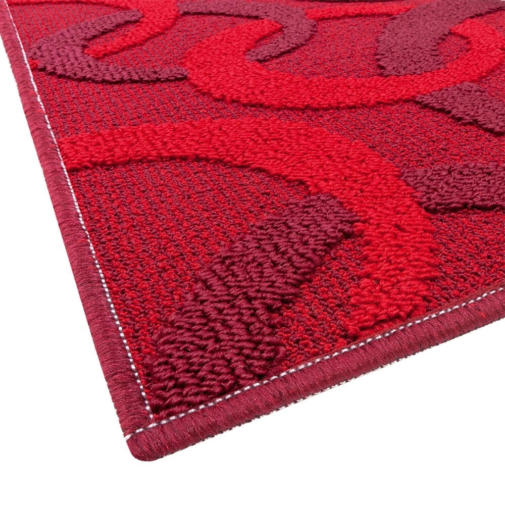 Tappeto Cucina 57x240 Cm Tridimensionale Cerchi 3D Assorbente Morbido Moderno Antiscivolo Bordeaux