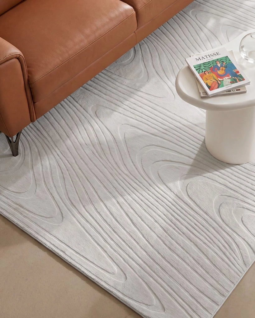 Tappeto da corridoio in pelliccia sintetica di coniglio bianco sporco in poliestere, 260 x 230 cm, morbido, a pelo lungo, motivo geometrico