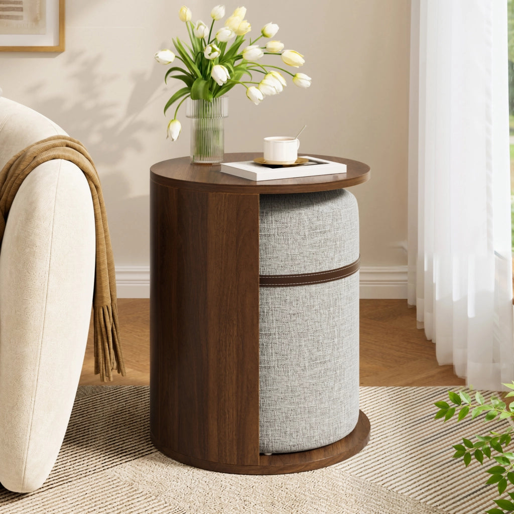 Tavolino con pouf 38x38x47，5 cm in MDF marrone salvaspazio