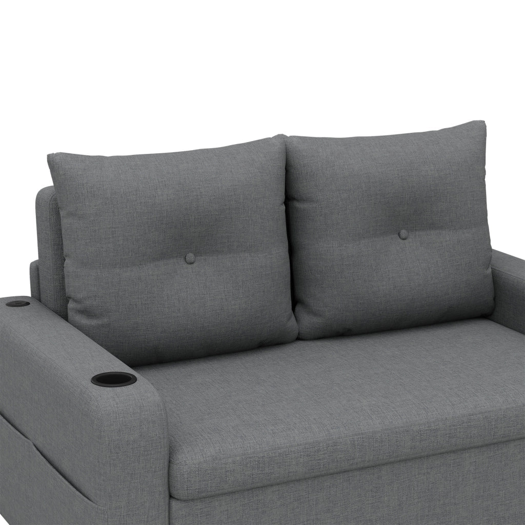 Divano letto 2 posti - con funzione letto; portabicchieri e USB - in cotone lino grigio