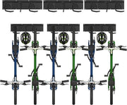 Sostegno per biciclette e bici con 3 rail per 6 biciclette + 3 caschi - garage o casa - regolabile - ganci per attrezzi - larghezza interna 90 mm - 3 rail
