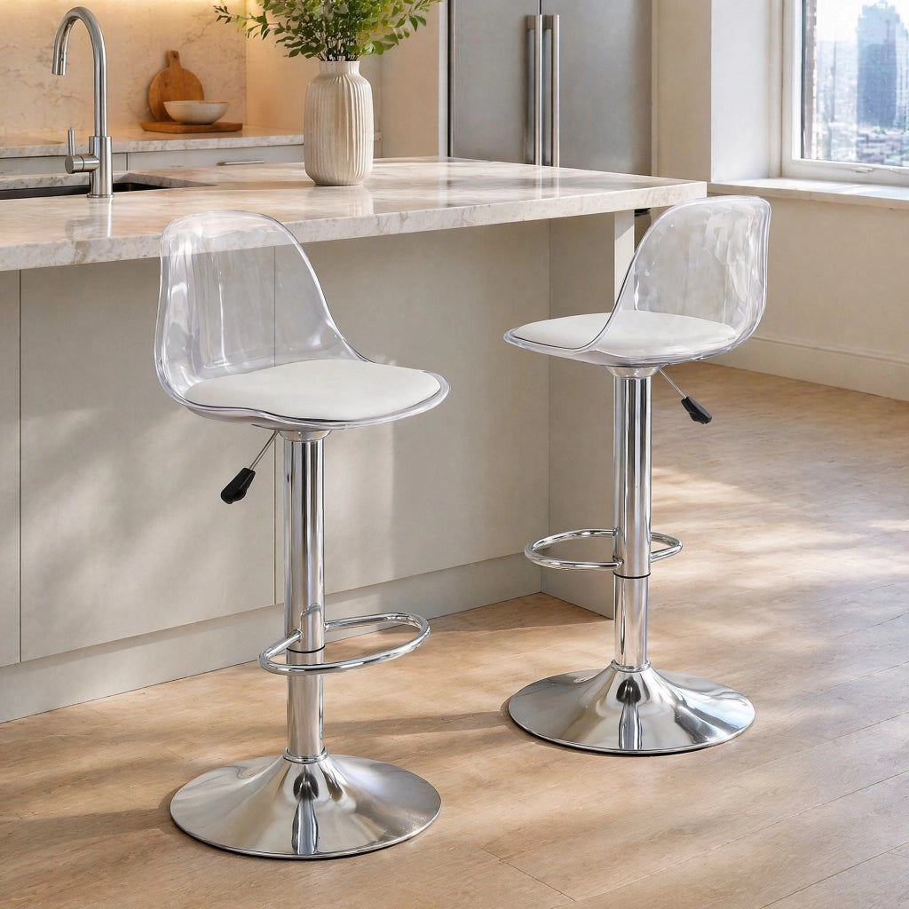 SGABELLO ALTO Regolabile 82-104 cm Bianco/Silver Set da 2 pezzi