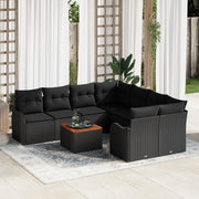 Set Divani Giardino  da 9 Pezzi con Cuscini Rattan Nero Acacia