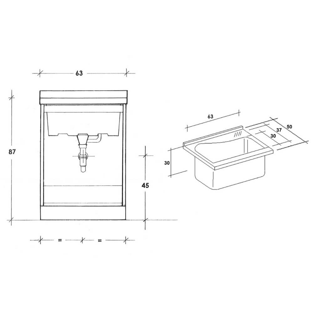 Mobile Lavatoio 63x50x87 cm 2 Ante Asse in Legno Montegrappa Acqua Edilla Bianco