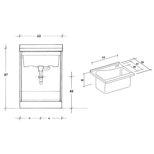 Mobile Lavatoio 63x50x87 cm 2 Ante Asse in Legno Montegrappa Acqua Edilla Bianco