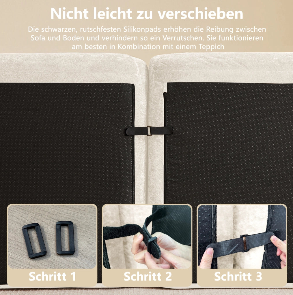 Divano modulare senza struttura interna in ciniglia con schiuma 32D; beige chiaro