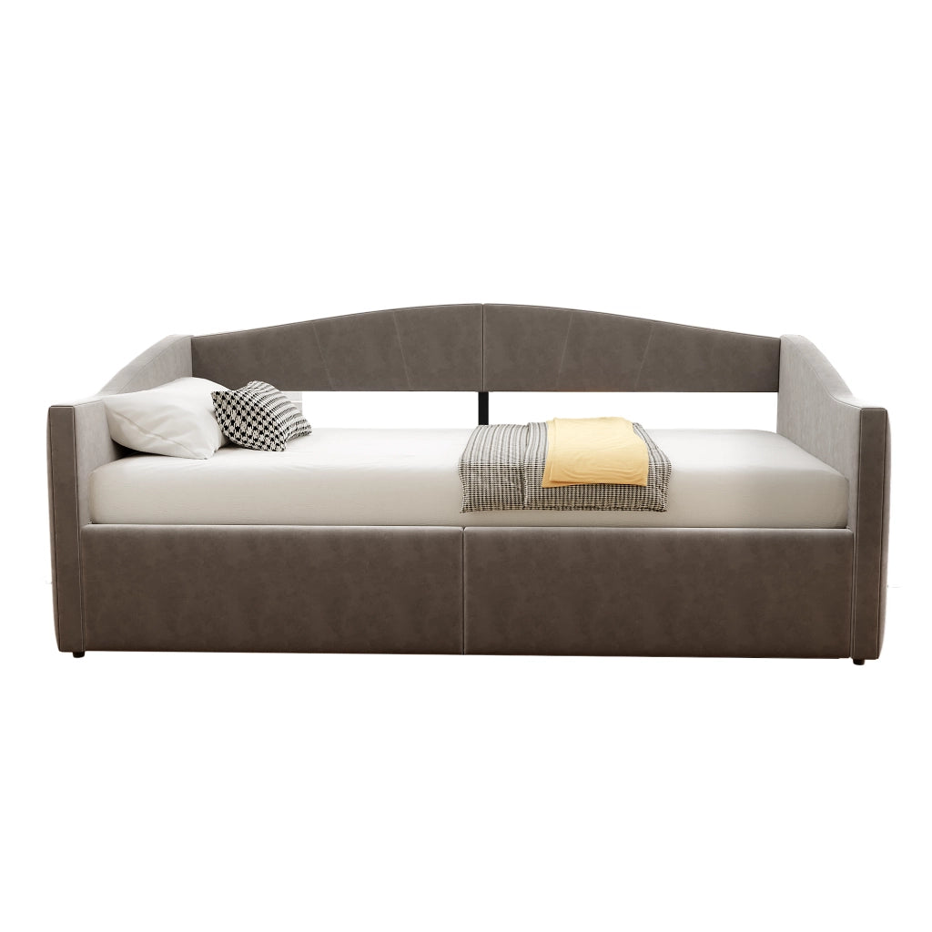 OKWISH Letto Divano 90×200 cm, Letto Singolo con Contenitore Idraulico, Testiera e Braccioli, senza Materasso, in Velluto, Grigio