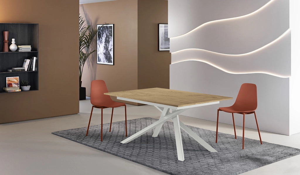 Tavolo Allungabile Pulse 25 Moderno con Piano in Melaminico Rovere Naturale e Struttura in Metallo Bianco - 140-190x90 cm