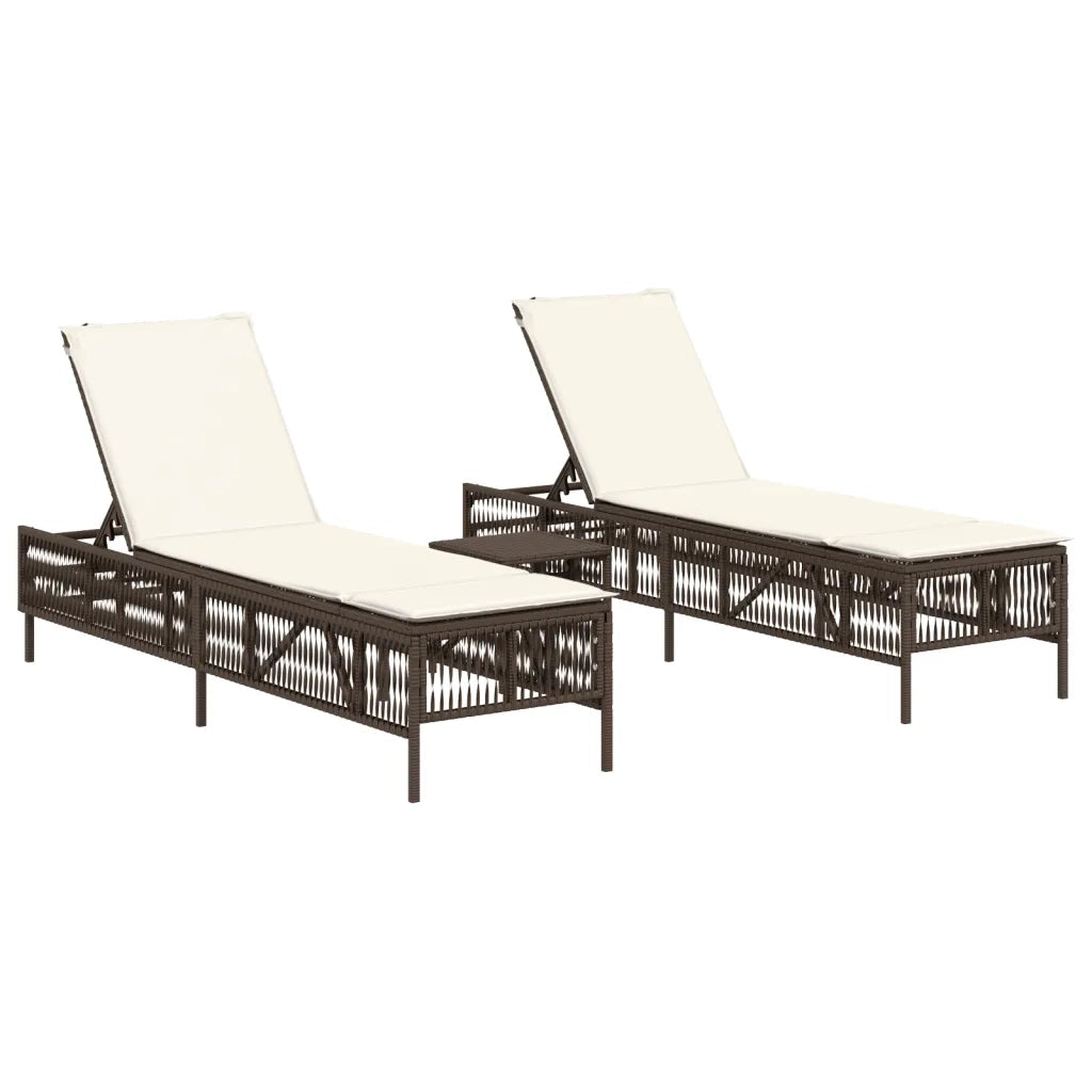 vidaXL Lettini Prendisole 2 pz con Tavolino Marrone in Polyrattan