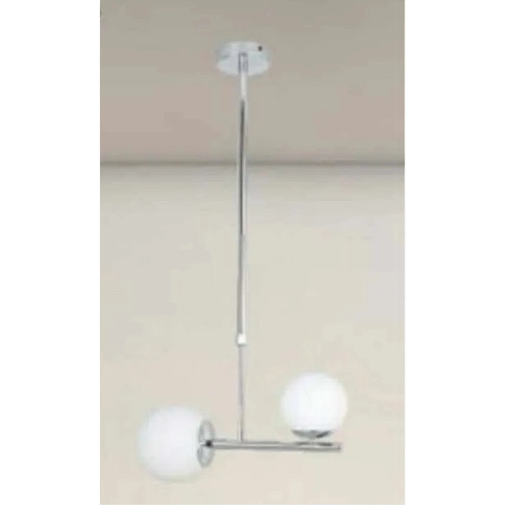 Trade Shop - Lampadario A Sospensione Argento Con 2 Sfere In Vetro Bianco Attacco G9 E27 33498 -