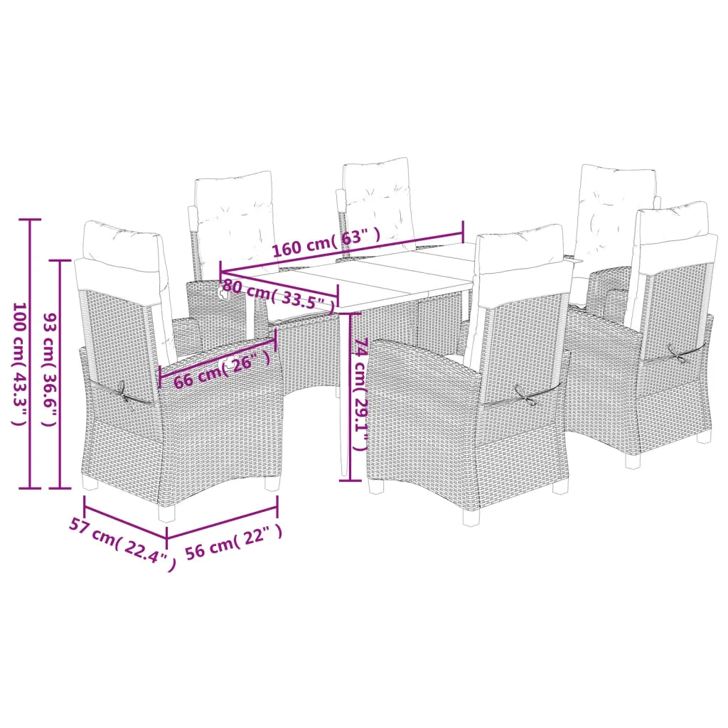 Set da Pranzo da Giardino 7 pz con Cuscini in Polyrattan Grigio 3212787