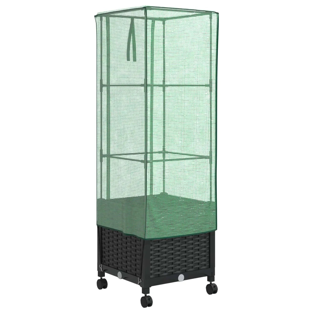 Vaso da Giardino con Copertura per Serra e Ruote Nero PP 3422930