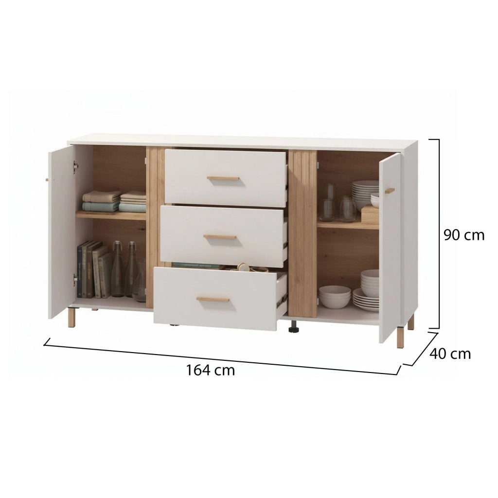 Madia Frisanco, Credenza 2 Ripiani, 163.5x40x90h cm Bianco Crema
