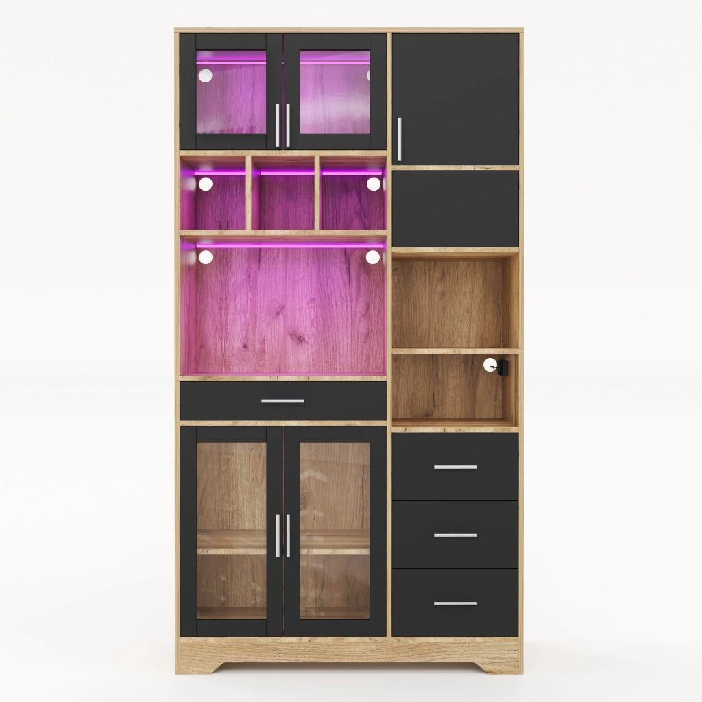 Credenza Vetrina da Cucina con Ripiani Regolabili e LED ¨C MINIMAL ¨C 185x100x40 cm