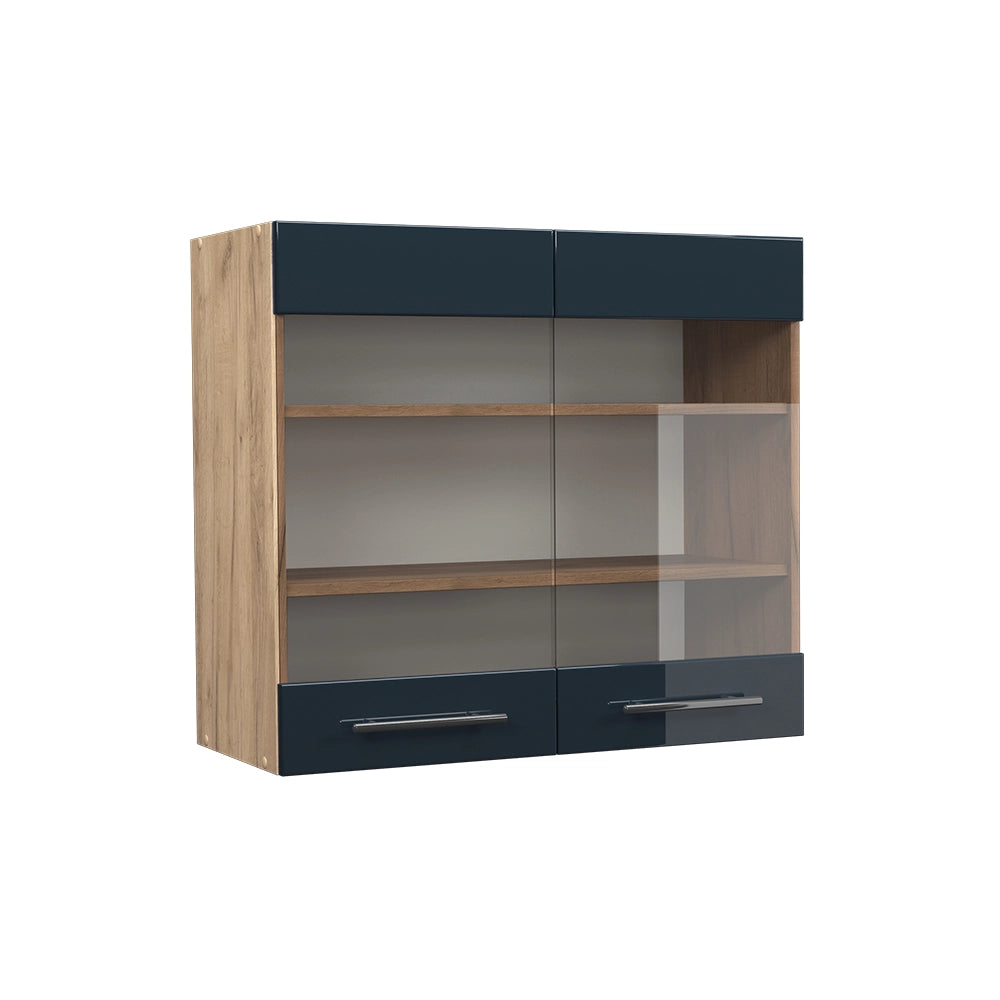Mobile da cucina in vetro Fame-Line Blu scuro lucido/Rovere dorato 80 cm Vicco