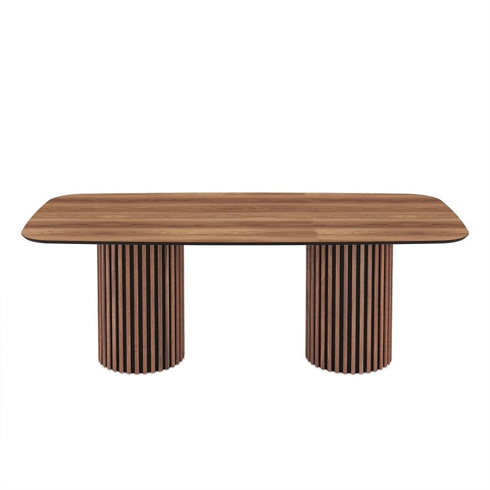 Tavolo rettangolare fisso piano noce e basi in legno cannettati Oslo 200x100x76H
