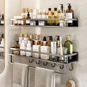 Organizzatore premium per doccia senza perforazione - 2 pezzi - Organizzatore in acciaio inossidabile - Set di appendi asciugamani e 5 ganci per doccia - Grigio - Ideale per la camera da bagno, la camera da letto e la cucina - Dimensioni 30 cm.