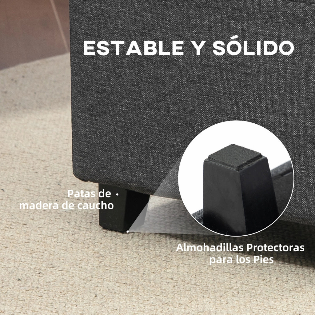 Pouf con Tasca Laterale e Coperchio Imbottito ¨C Zephmum ¨C Grigio in Lino
