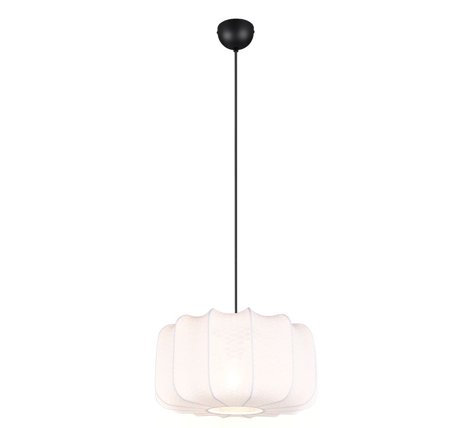 Lampada a sospensione, tessuto e metallo, bianco e nero, D 40 cm, Madeline