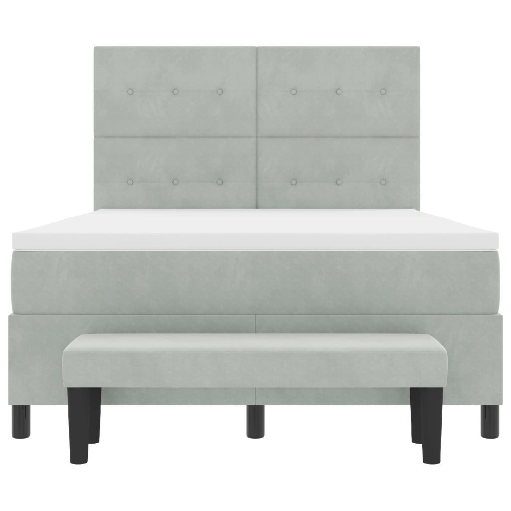 Letto Box Spring con Materasso e Panchina Grigio Chiaro 140x200 cm Velluto
