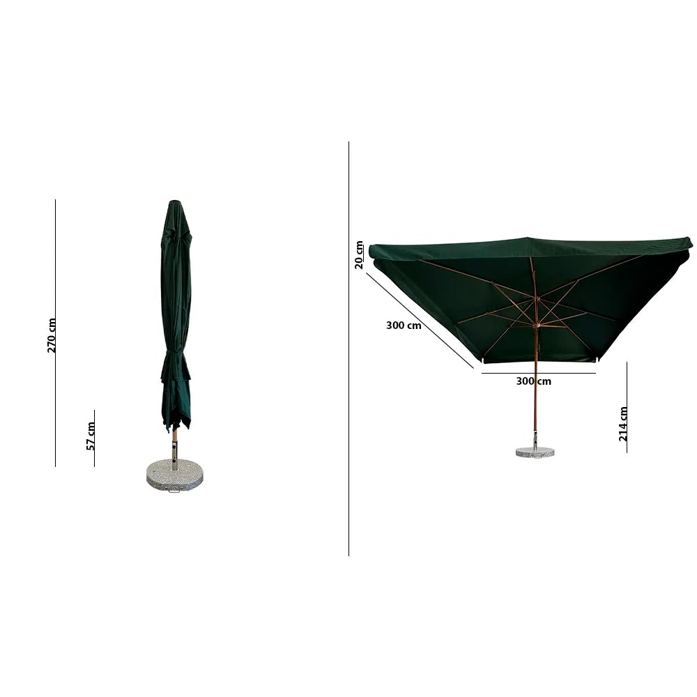 Tempo Style - Ombrellone da Giardino Vomero 3x3 m | Ombrellone da Esterno in Alluminio e Poliestere 180g/㎡ (Verde/Legno Noce)