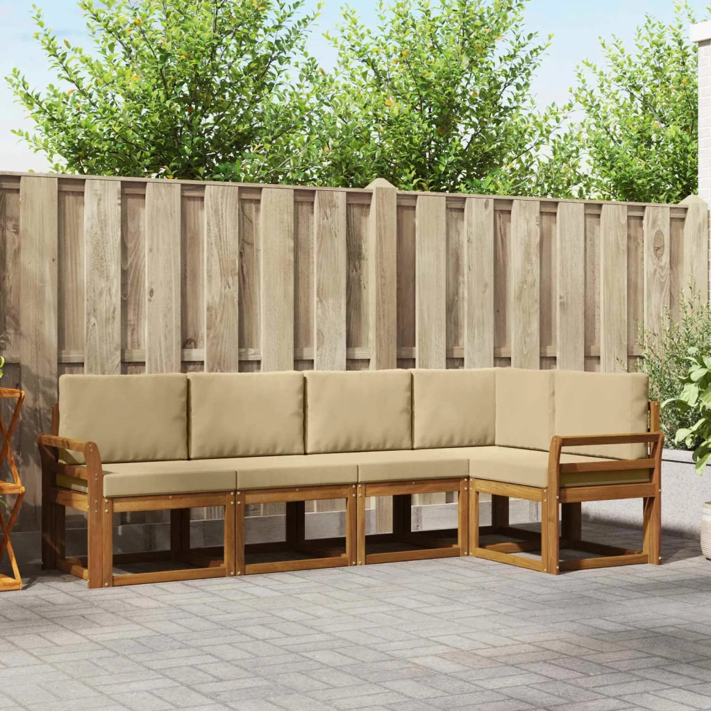 Set di divani da esterno con cuscino 5 pcs Naturale e Beige 3366396