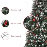 Albero di Natale Innevato con Bacche Rosse, Base Rimovibile e Pieghevole, 539 Rami, Φ70x180cm, Verde